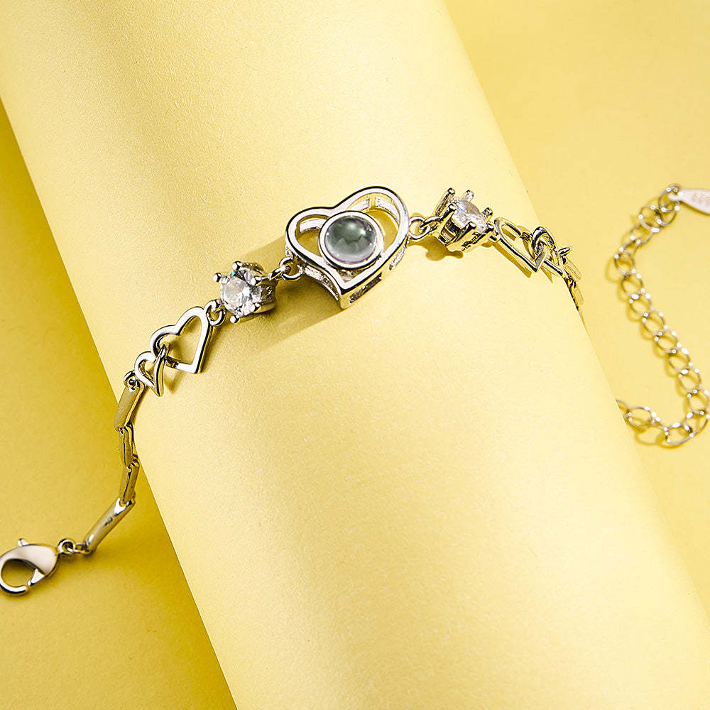 Custom Projection Bracelet Heart Couple's Memories Engravable Bracelet For Her - 