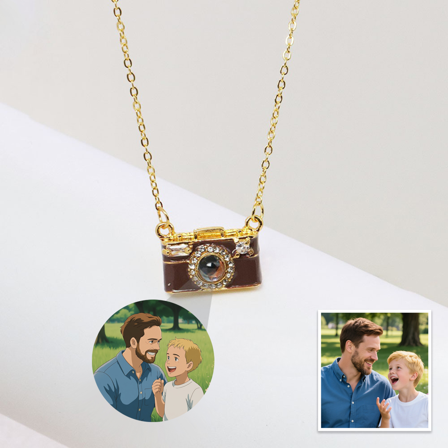 Personalized Photo Necklace Cartoon Style Projection Gem Camera Necklace Anniversary Gifts for Her - 