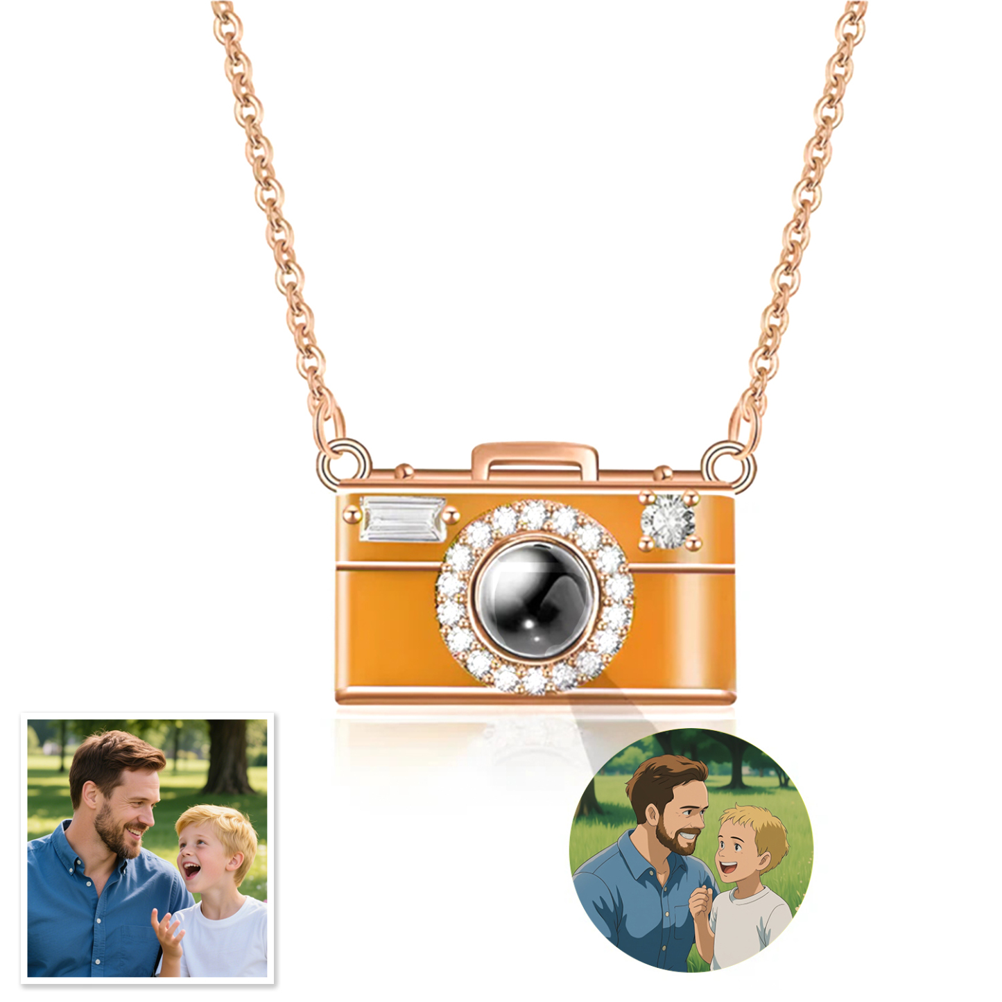 Personalized Photo Necklace Cartoon Style Projection Gem Camera Necklace Anniversary Gifts for Her - 