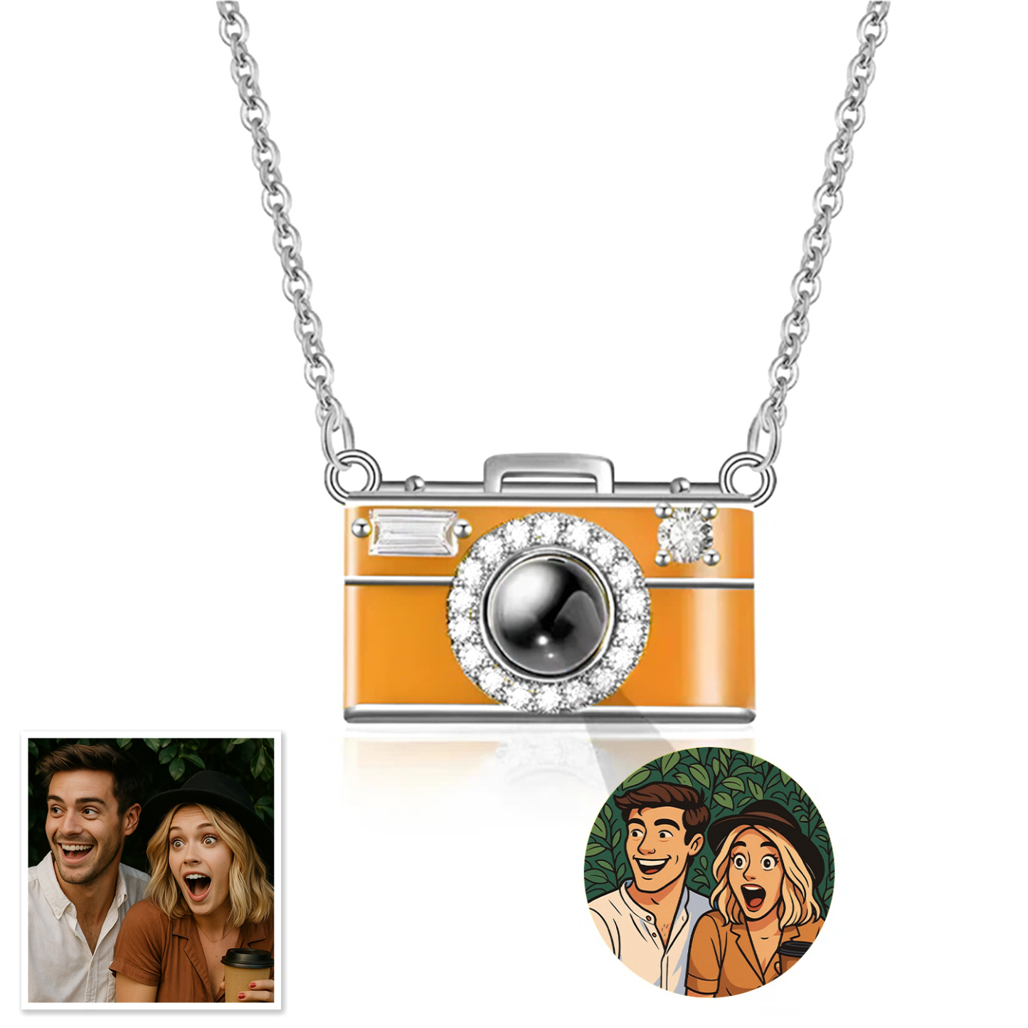 Personalized Photo Necklace Cartoon Style Projection Gem Camera Necklace Anniversary Gifts for Her - 
