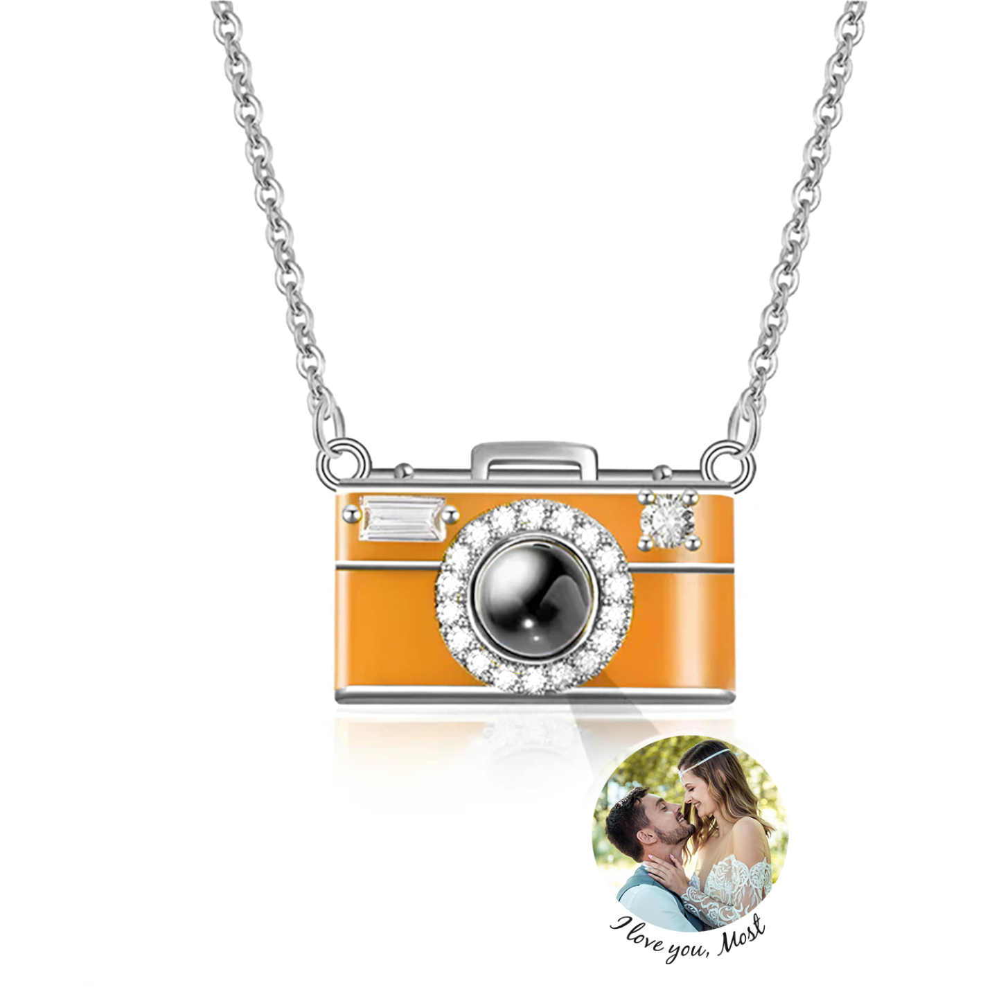Personalized Photo Necklace I Love You 100 Languages Projection Gem Camera Necklace Anniversary Gifts for Her - 