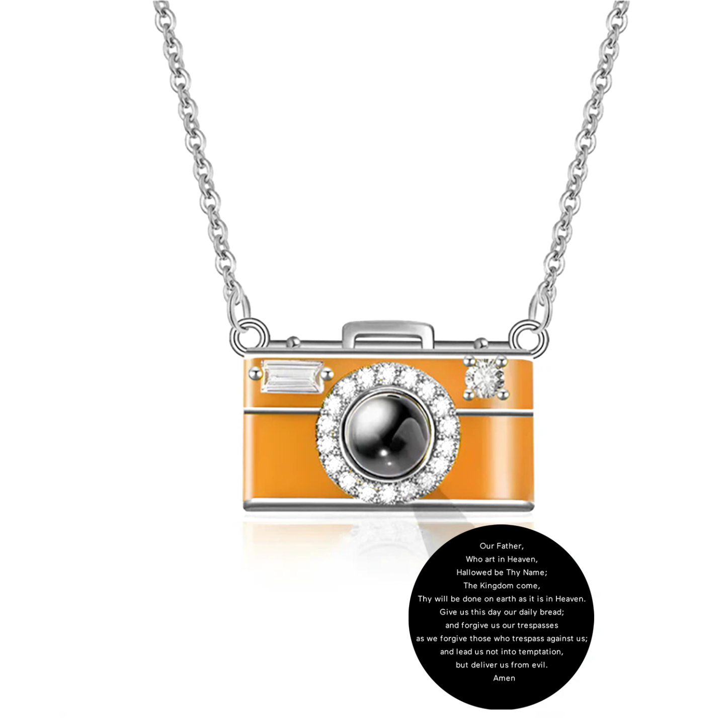 Personalized Photo Necklace I Love You 100 Languages Projection Gem Camera Necklace Anniversary Gifts for Her - 