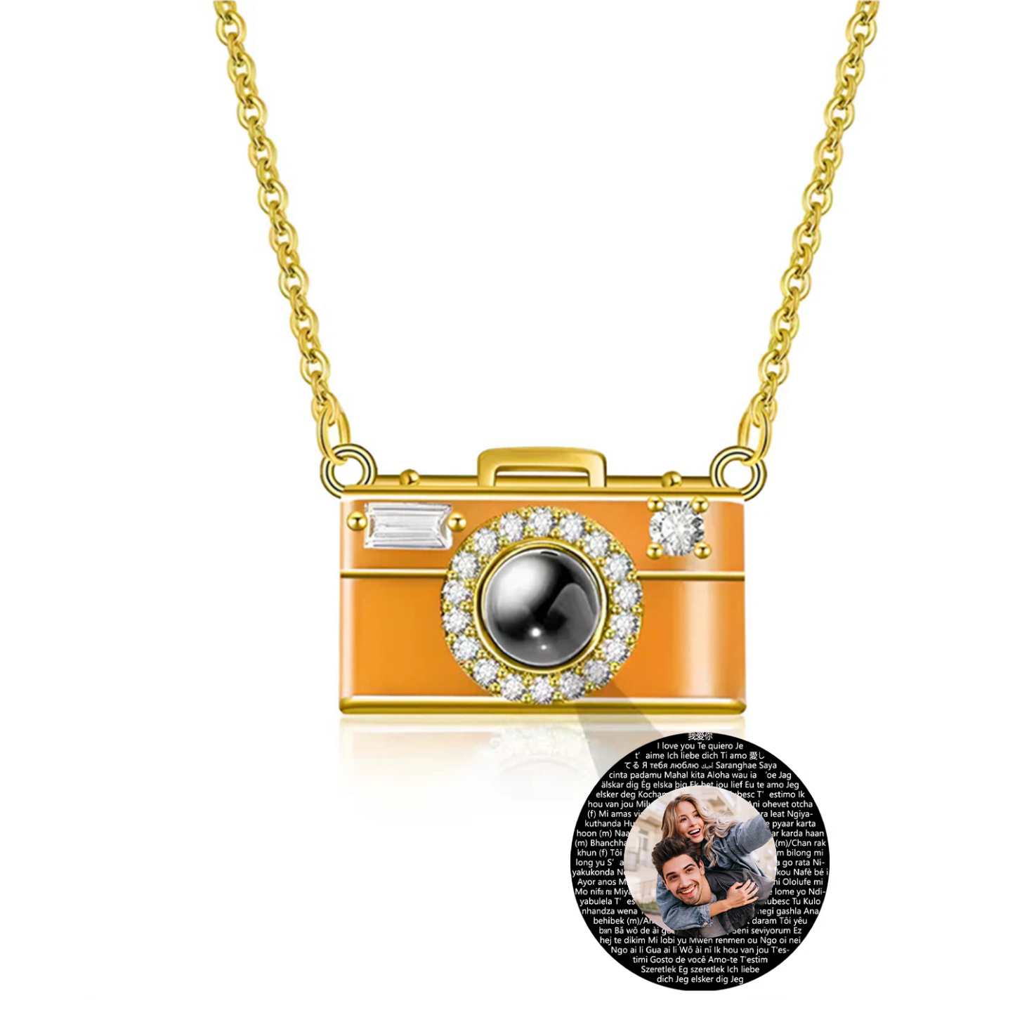 Personalized Photo Necklace I Love You 100 Languages Projection Gem Camera Necklace Anniversary Gifts for Her - 