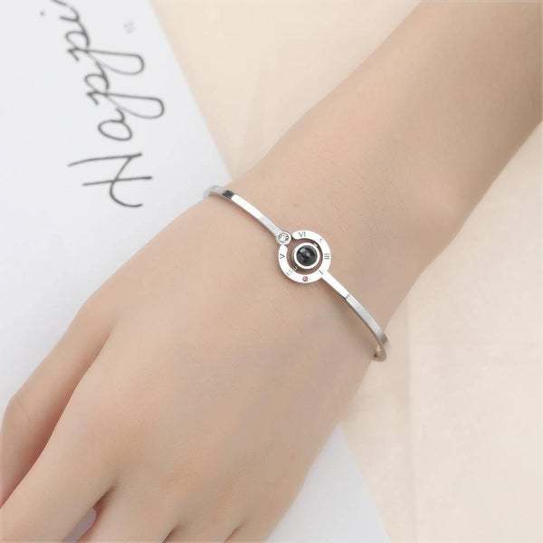 Projection Photo Bracelet Bangle Silver Gift for Her - 
