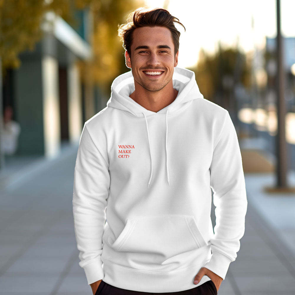 Custom QR Code Sweatshirt Personalized Social Connection Hoodie with Text WANNA MAKE OUT? - 