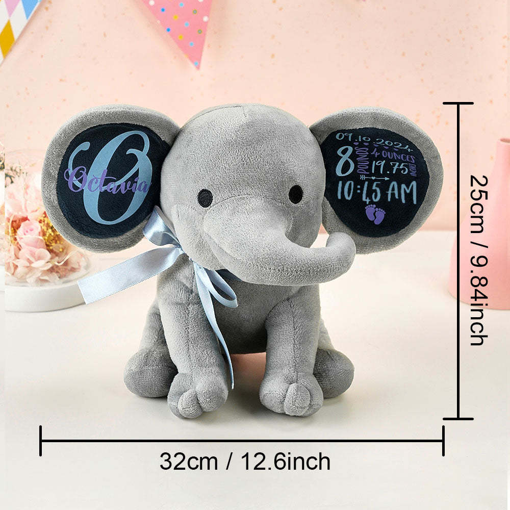 Personalized Elephant Plush Stuffed Animal Birth Announcement Gift for Baby -