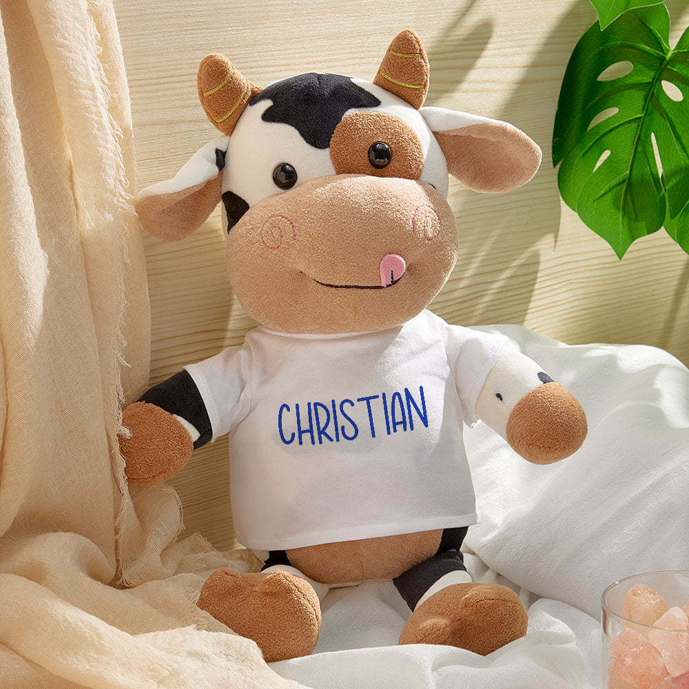 Personalized Cow Plush Stuffed Toy with Custom Text Gift for Baby Shower -