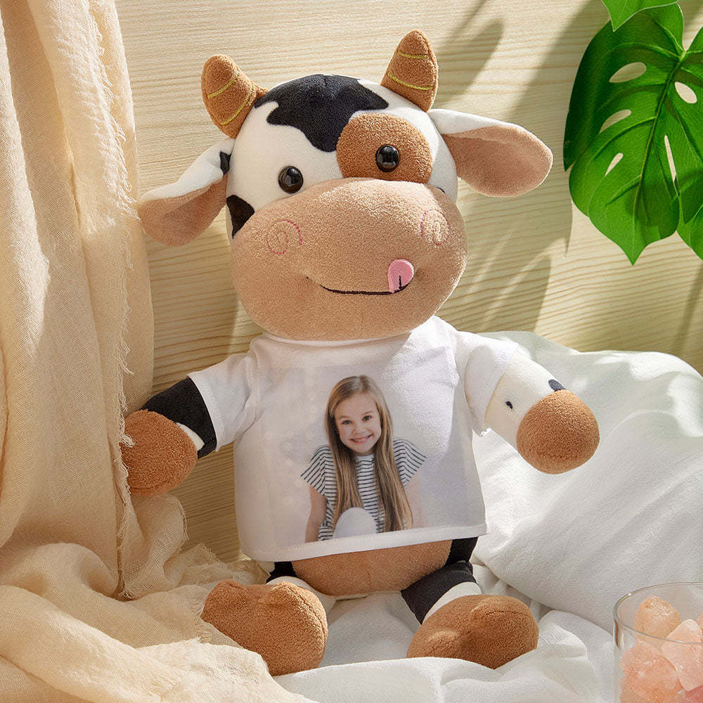 Personalized Cow Plush Stuffed Toy with Photo Gift for Kids -