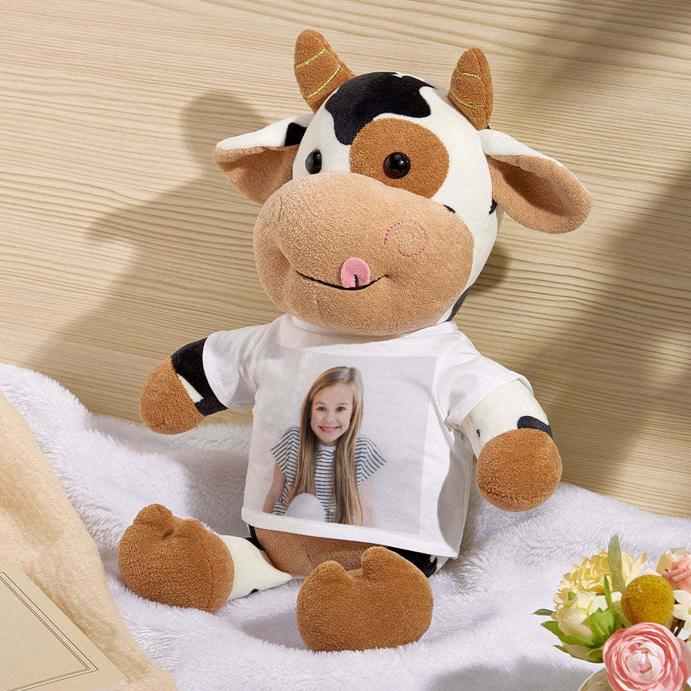 Personalized Cow Plush Stuffed Toy with Photo Gift for Kids -