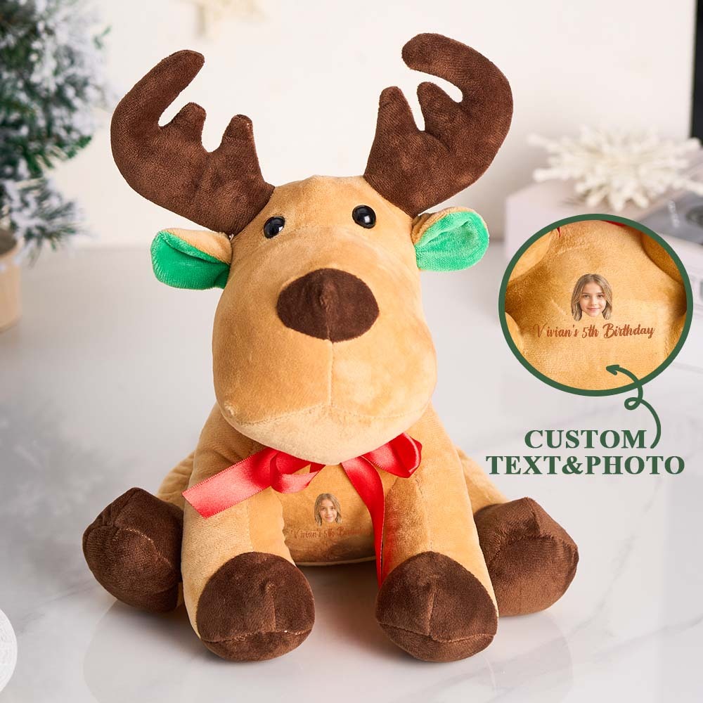 Personalized Moose Plush Stuffed Toy with Custom Text and Face Gift for Kids -