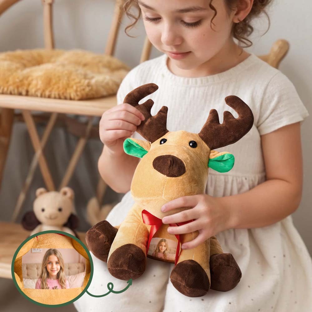 Personalized Moose Plush Stuffed Toy with Photo Gift for Kids -