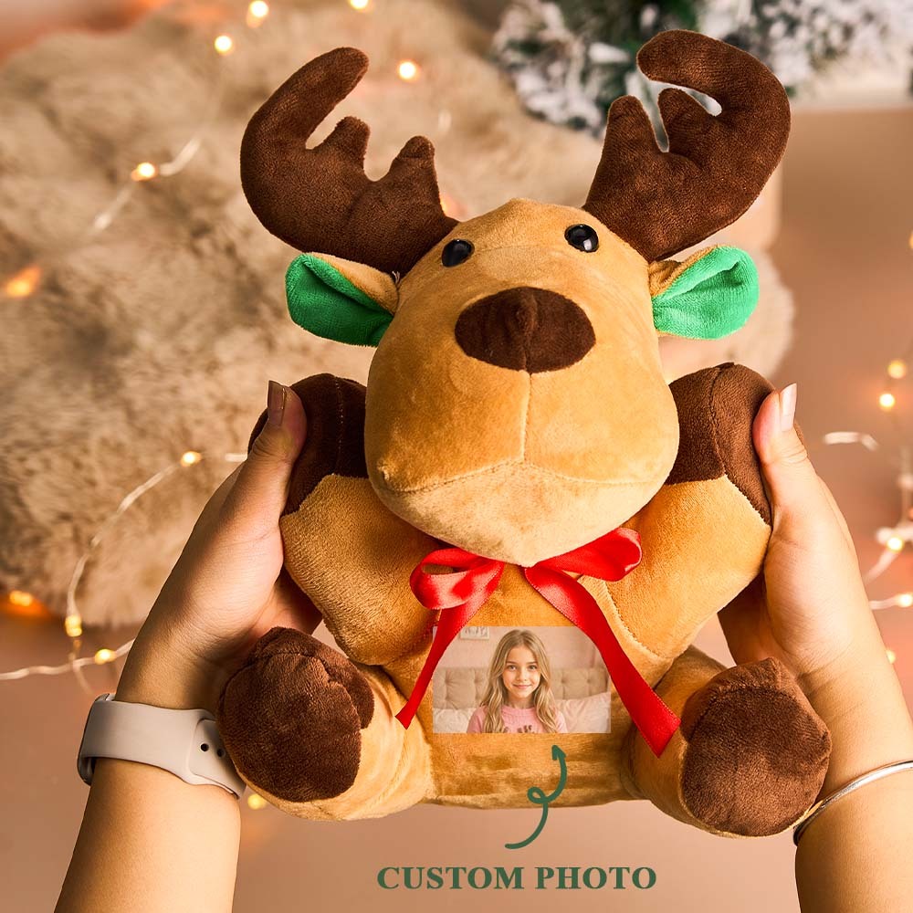 Personalized Moose Plush Stuffed Toy with Photo Gift for Kids -