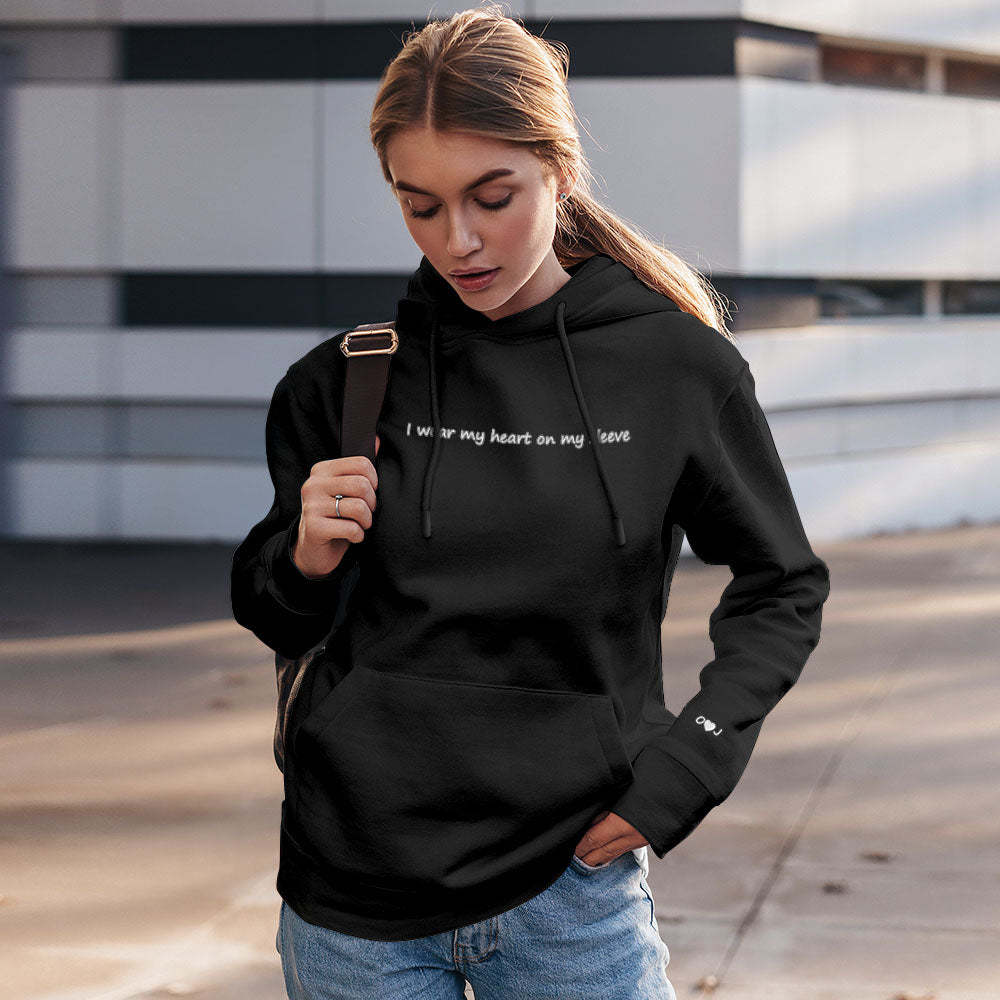 Custom Engraved Hooded sweater Heart On My Sleeve Fashion Couple Gifts - 