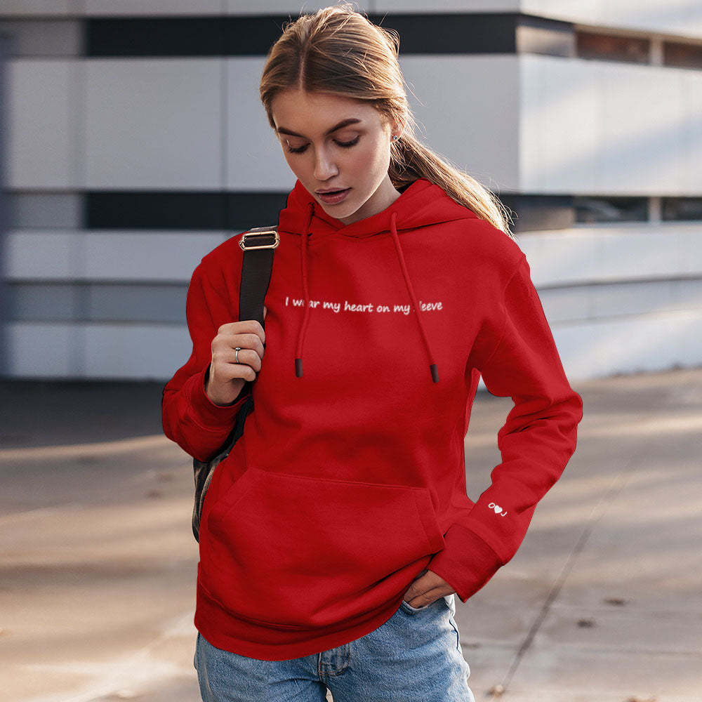 Custom Engraved Hooded sweater Heart On My Sleeve Fashion Couple Gifts - 