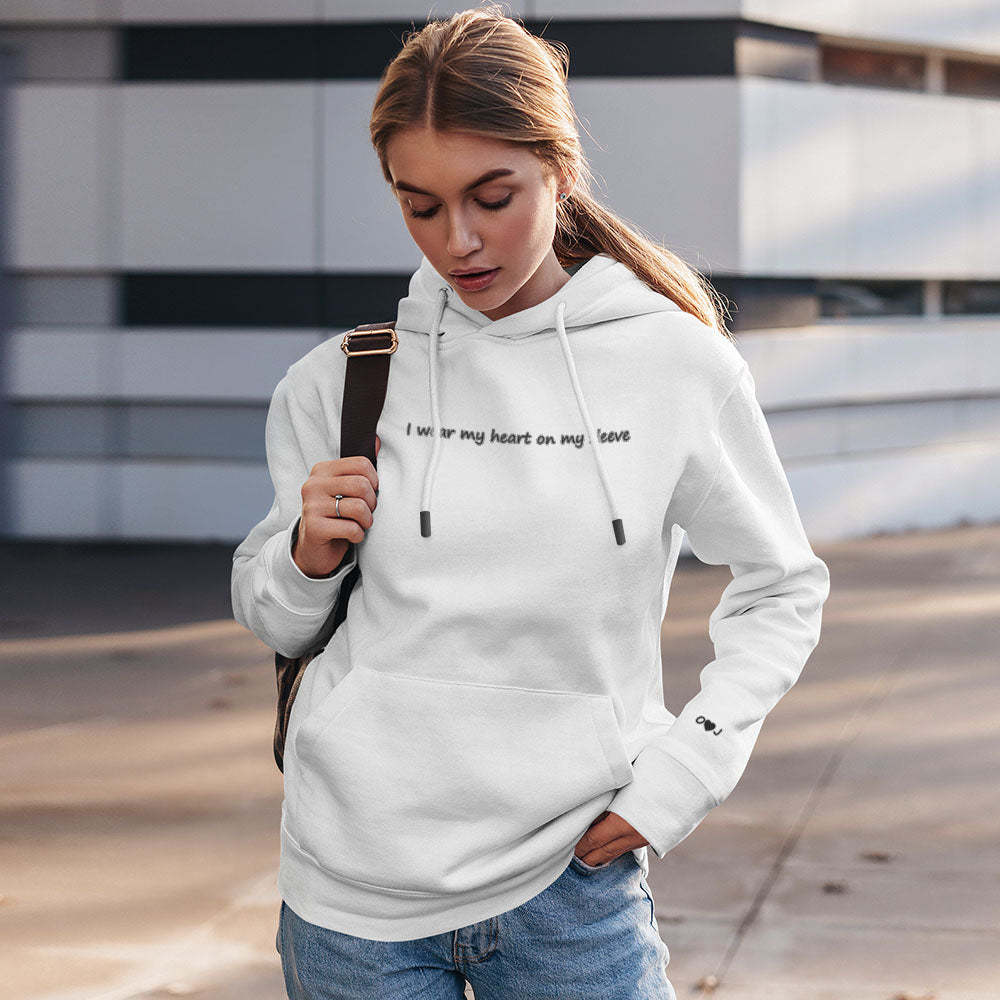 Custom Engraved Hooded sweater Heart On My Sleeve Fashion Couple Gifts - 