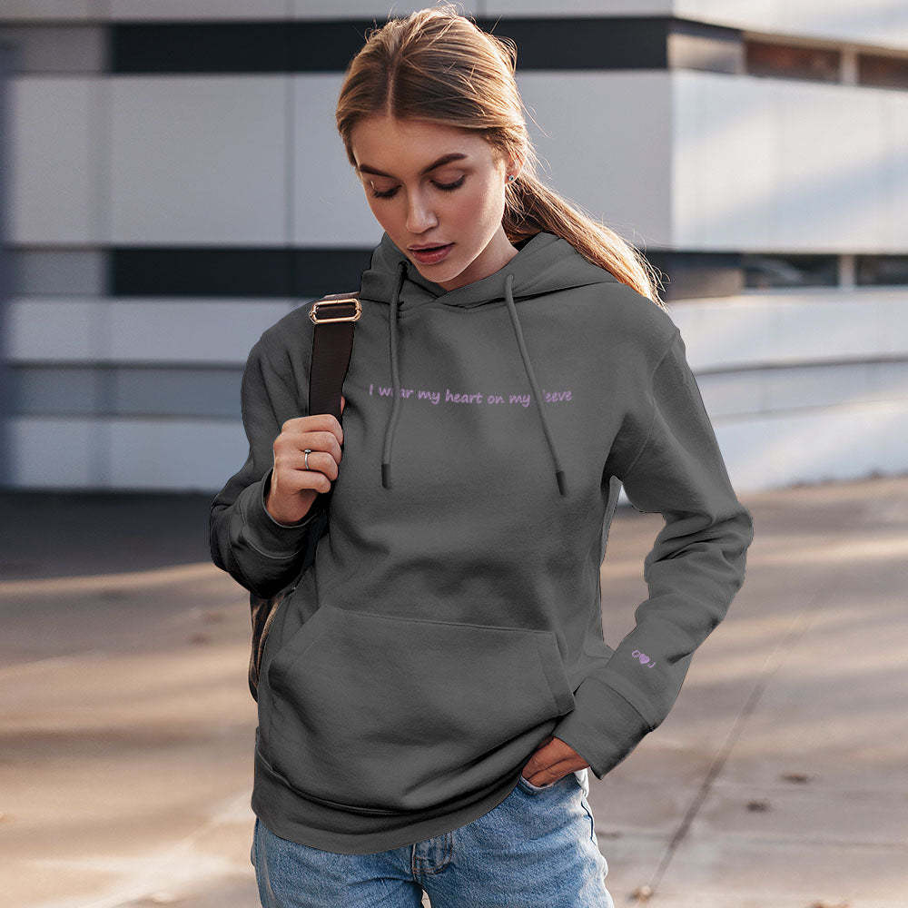 Custom Engraved Hooded sweater Heart On My Sleeve Fashion Couple Gifts - 