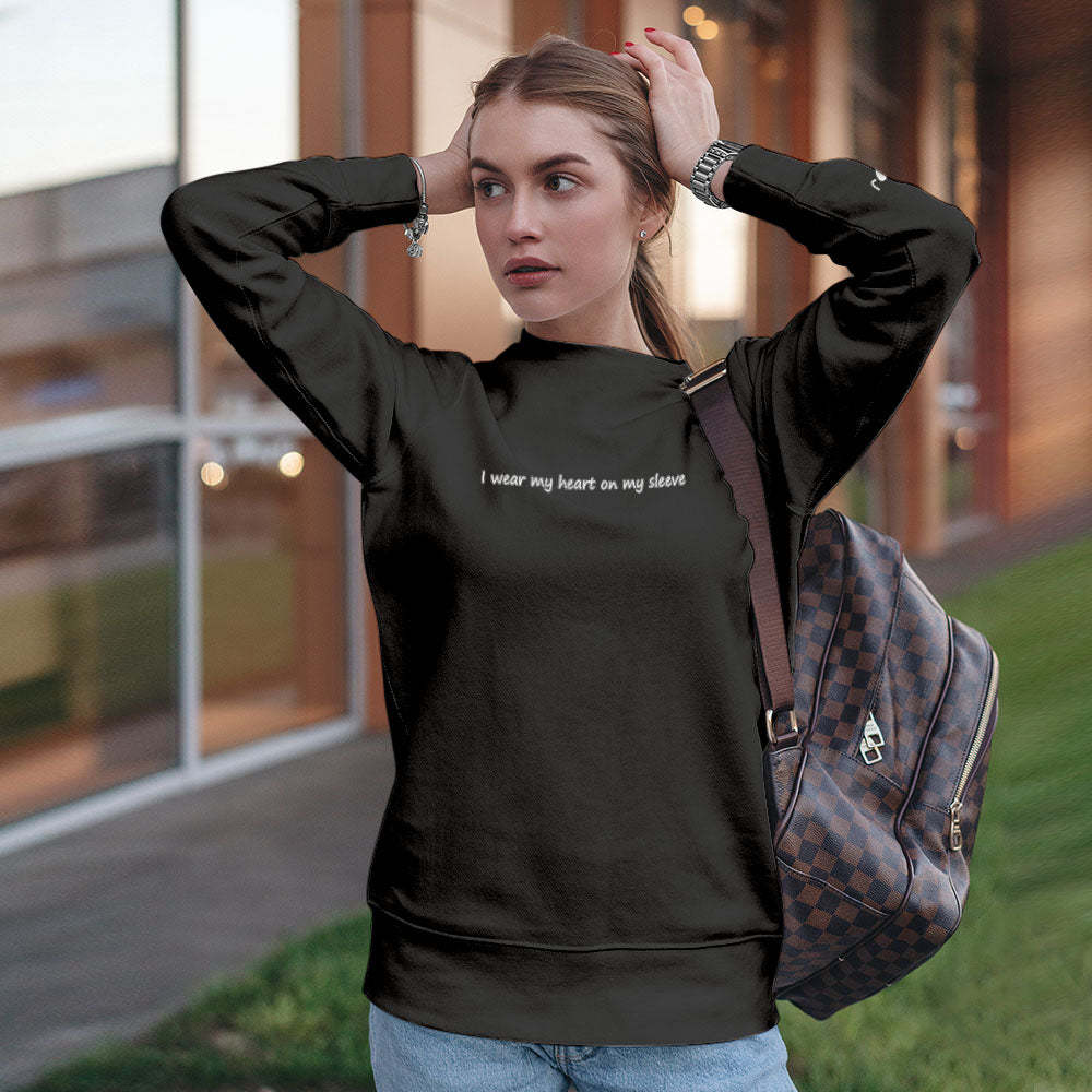 Custom Engraved Hoodie Round Neck Heart On My Sleeve Couple Gifts - 