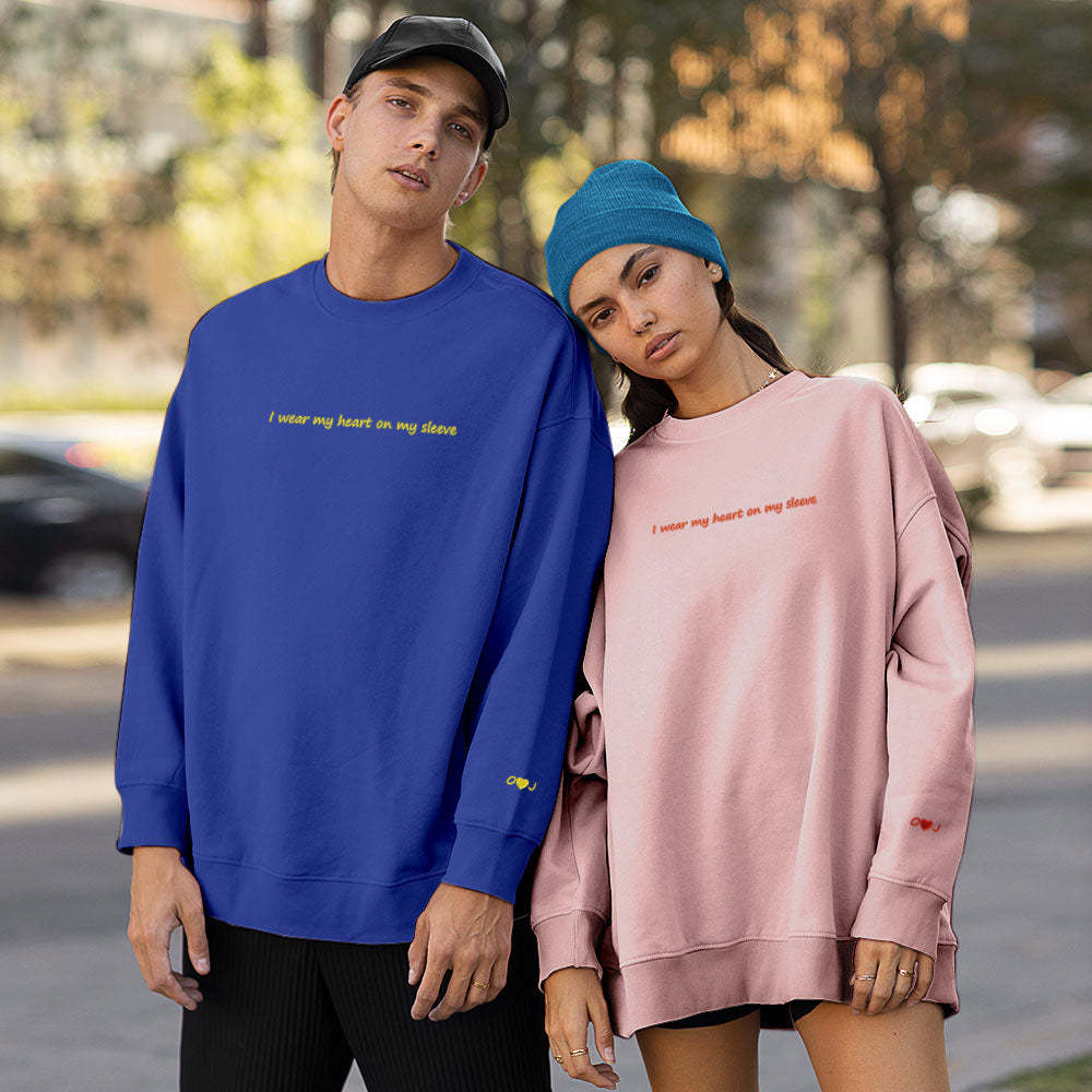 Custom Engraved Hoodie Round Neck Heart On My Sleeve Couple Gifts - 