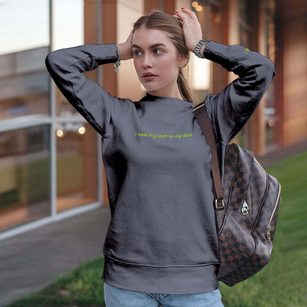 Custom Engraved Hoodie Round Neck Heart On My Sleeve Couple Gifts - 