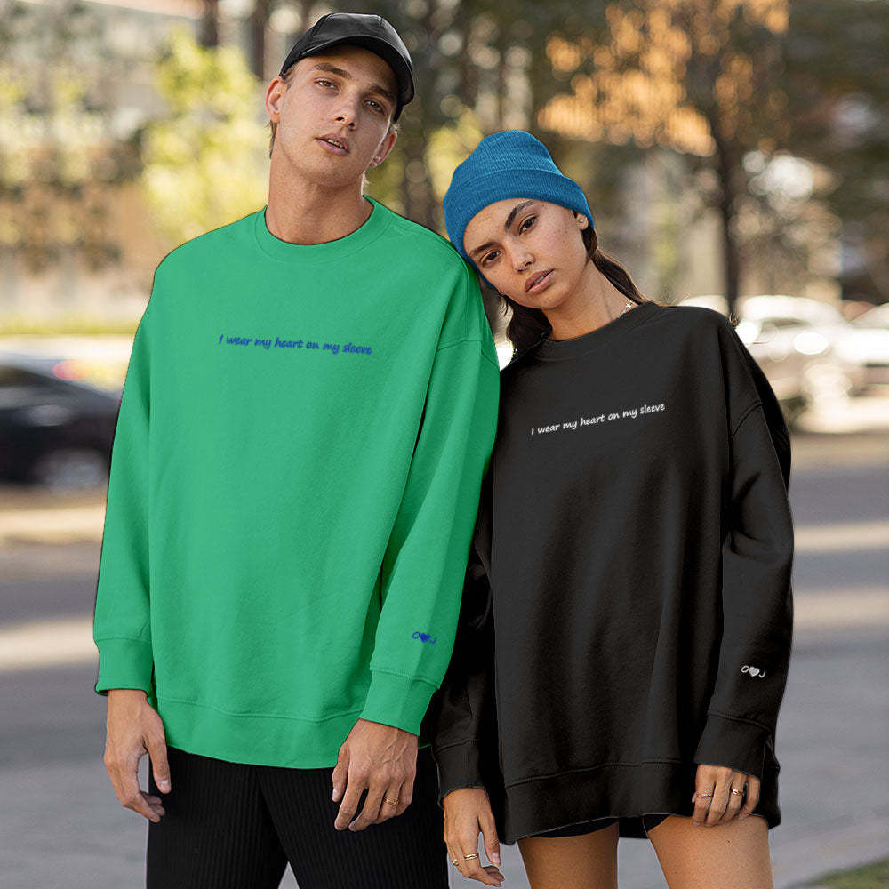 Custom Engraved Hoodie Round Neck Heart On My Sleeve Couple Gifts - 