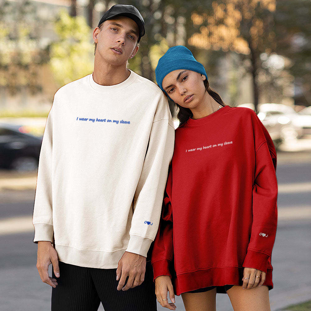 Custom Engraved Hoodie Round Neck Heart On My Sleeve Couple Gifts - 