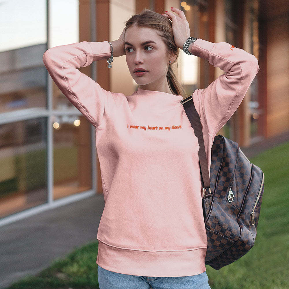 Custom Engraved Hoodie Round Neck Heart On My Sleeve Couple Gifts - 