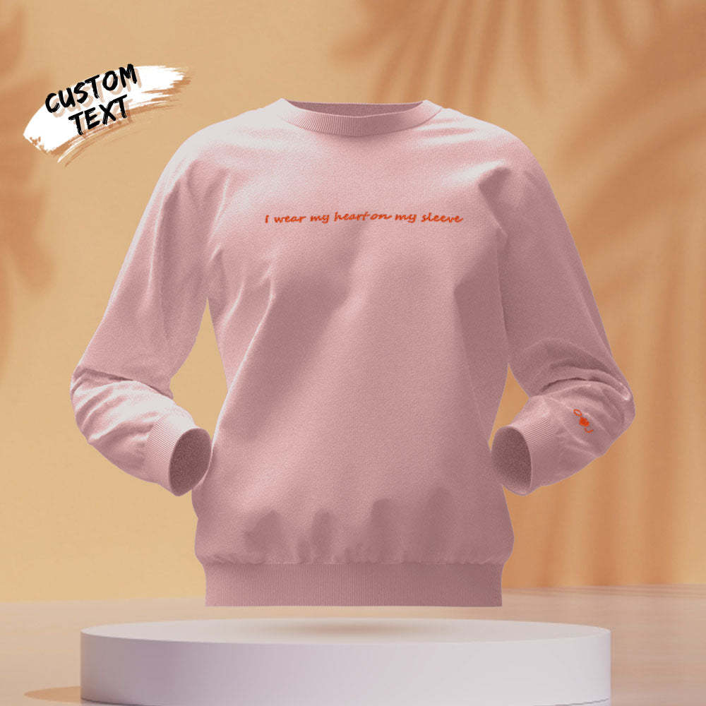 Custom Engraved Hoodie Round Neck Heart On My Sleeve Couple Gifts - 