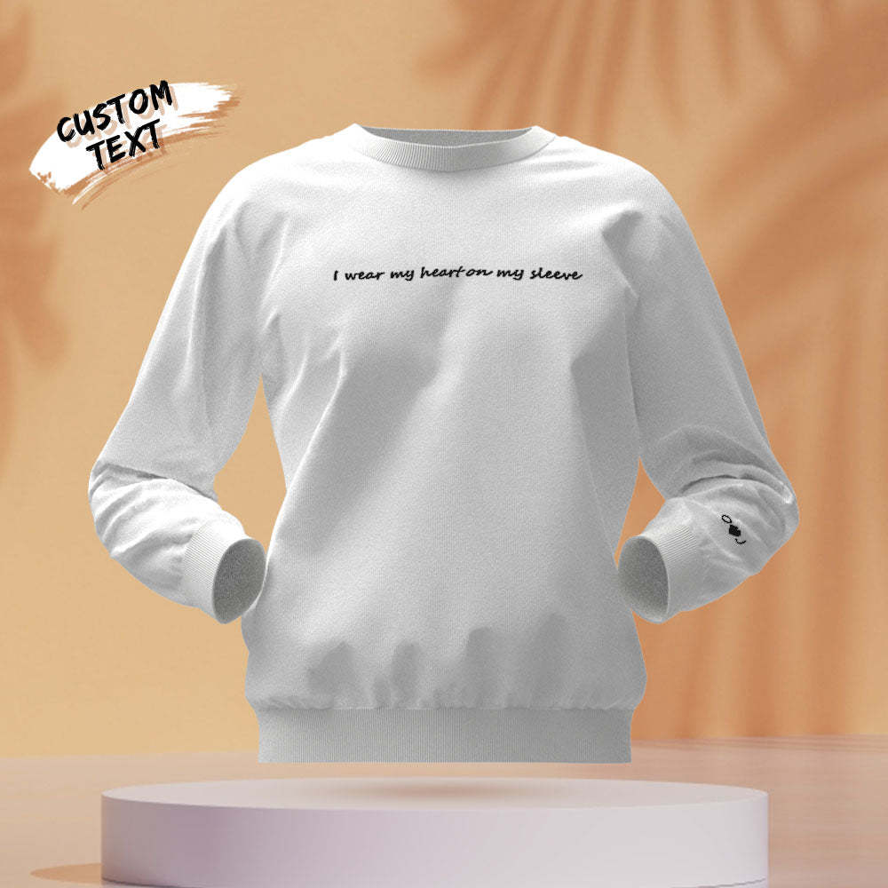 Custom Engraved Hoodie Round Neck Heart On My Sleeve Couple Gifts - 