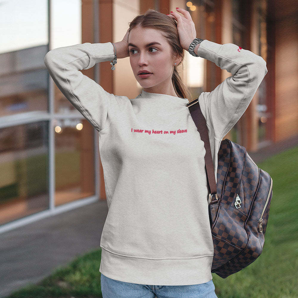 Custom Engraved Hoodie Round Neck Heart On My Sleeve Couple Gifts - 