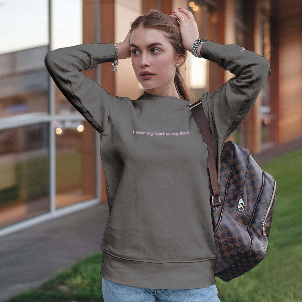 Custom Engraved Hoodie Round Neck Heart On My Sleeve Couple Gifts - 