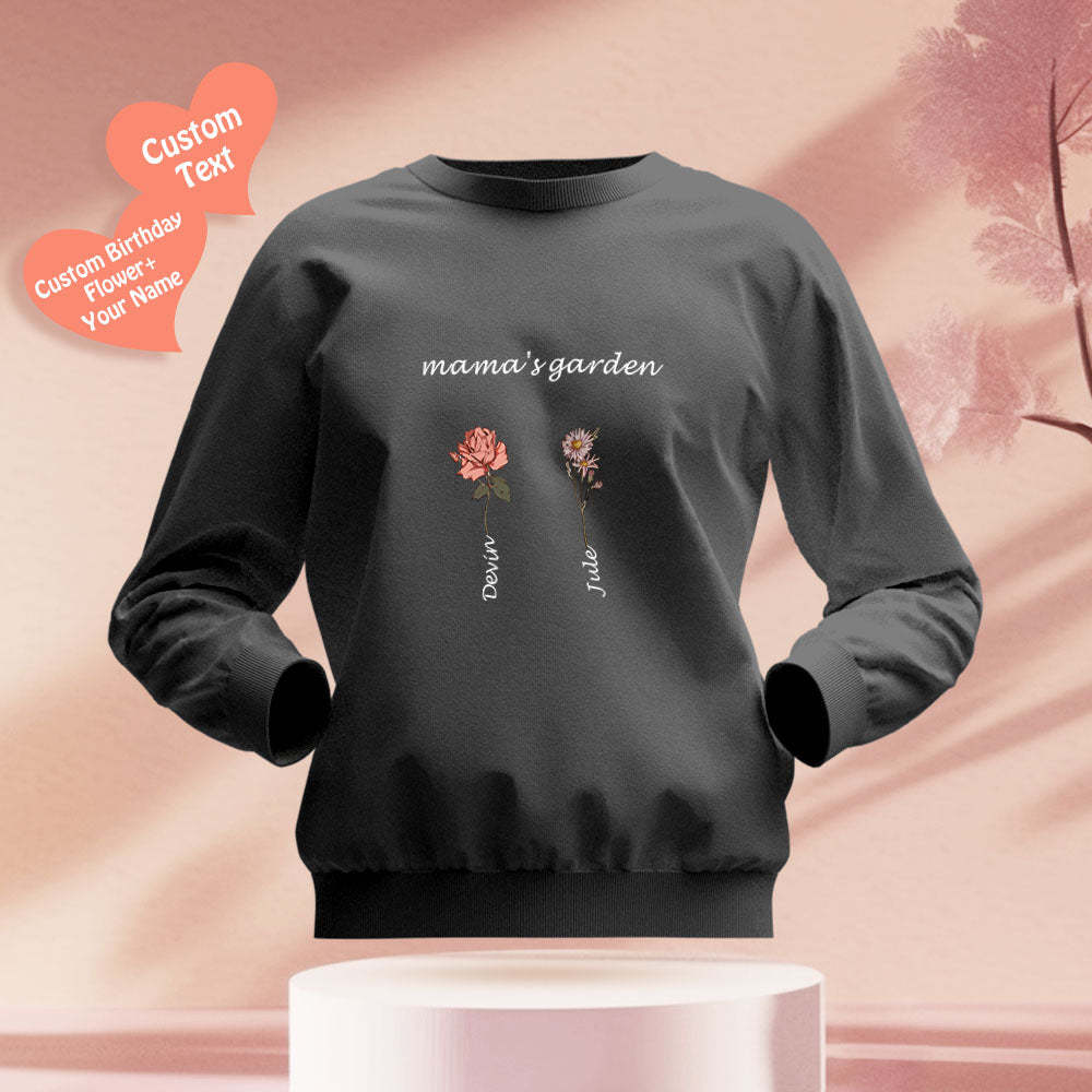 Custom Engraved Hoodie Round Neck Mama's Garden is Her Children Gifts for Mom - 