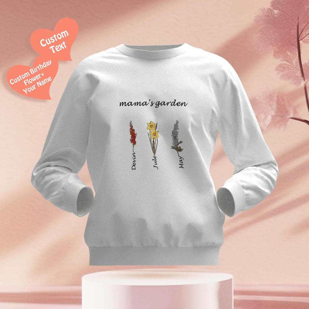 Custom Engraved Hoodie Round Neck Mama's Garden is Her Children Gifts for Mom - 
