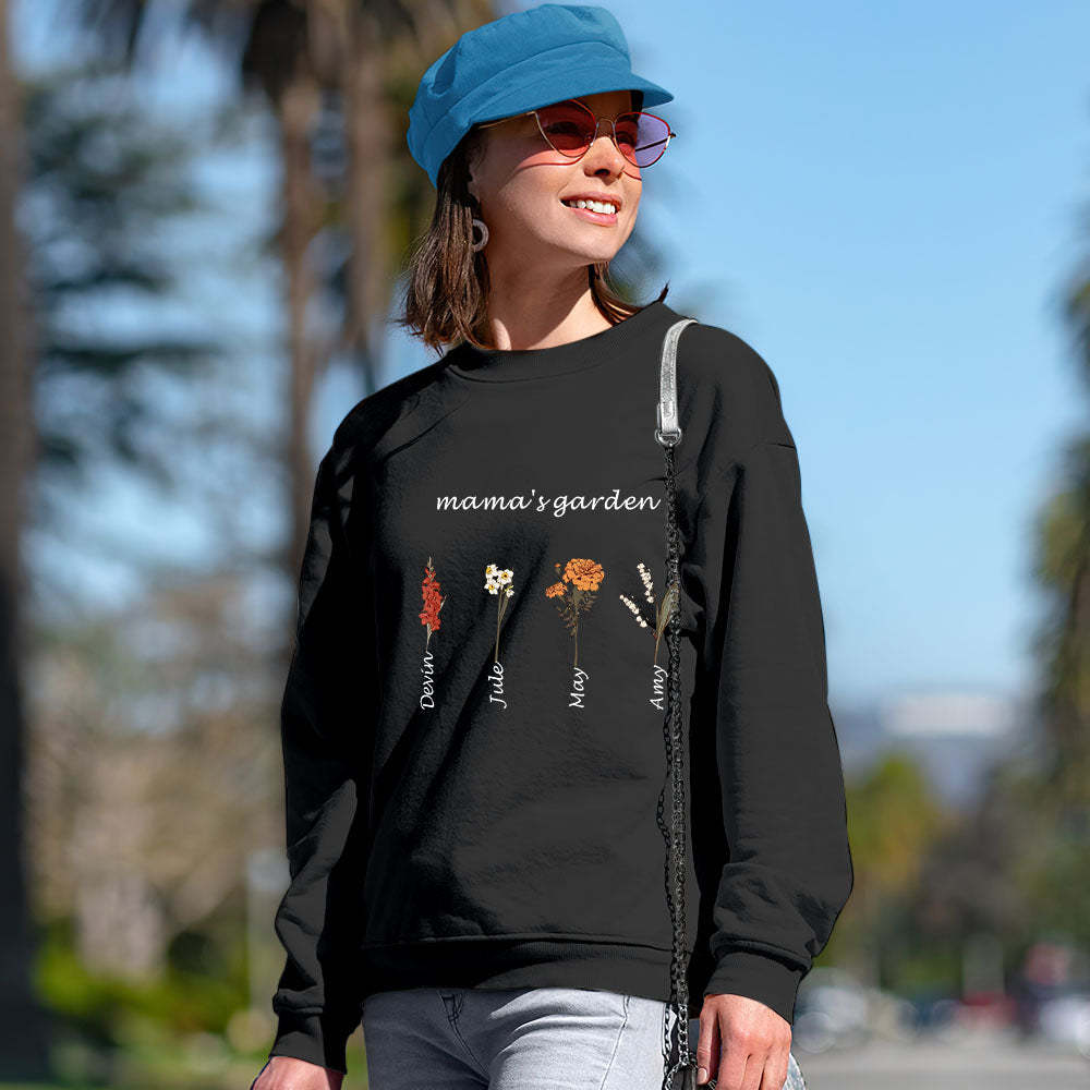 Custom Engraved Hoodie Round Neck Mama's Garden is Her Children Gifts for Mom - 