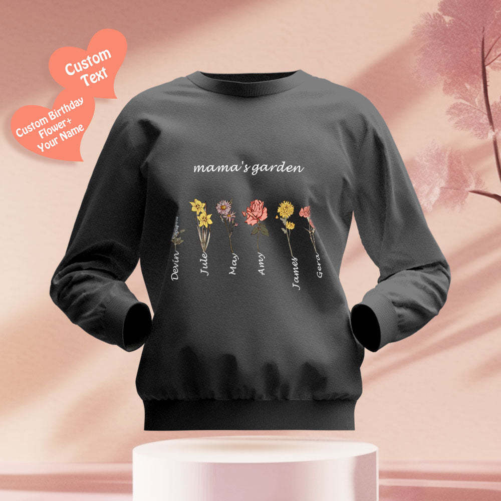 Custom Engraved Hoodie Round Neck Mama's Garden is Her Children Gifts for Mom - 