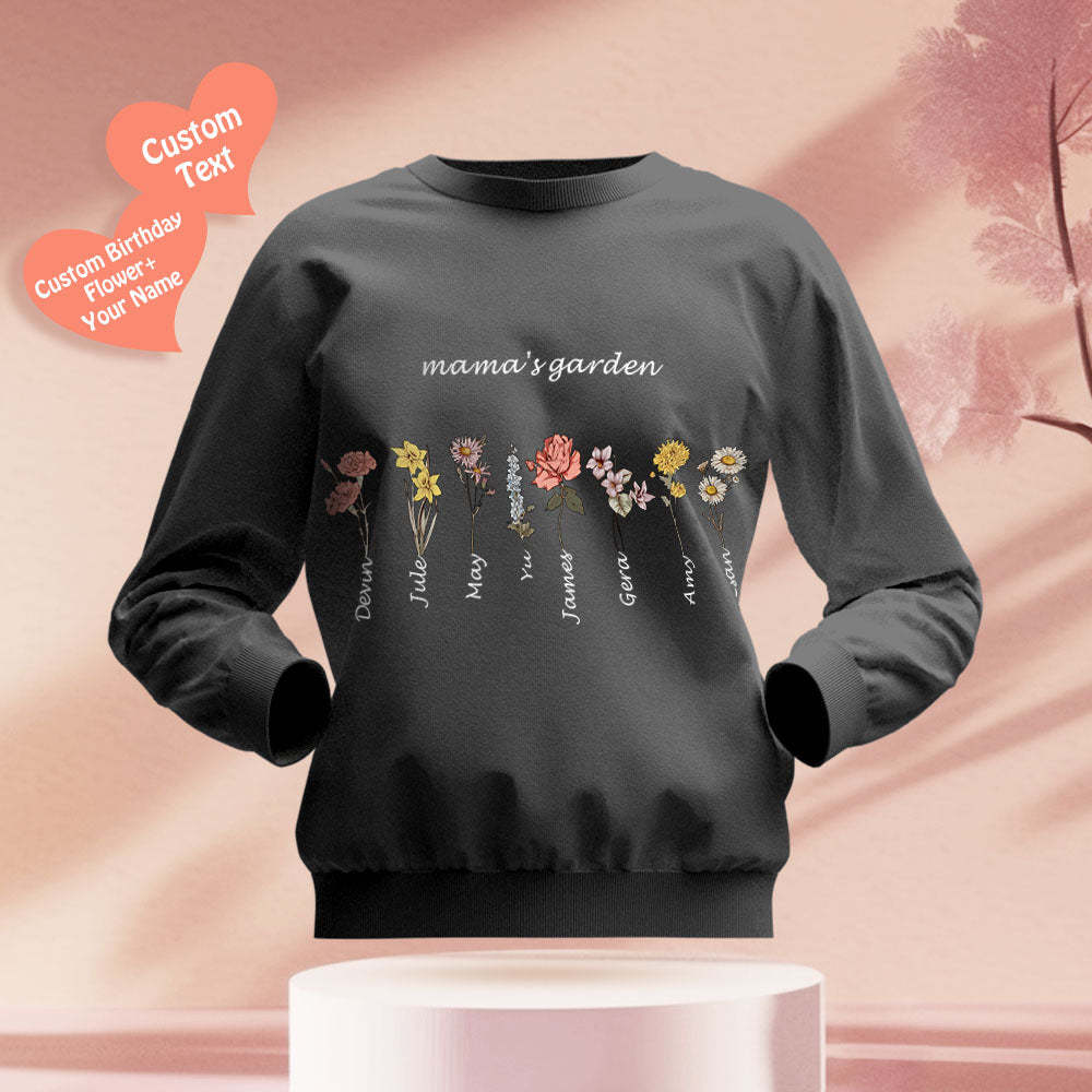 Custom Engraved Hoodie Round Neck Mama's Garden is Her Children Gifts for Mom - 