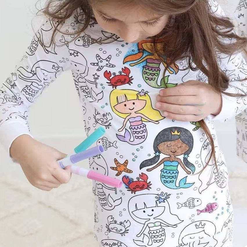 Children's DIY Hand-painted Graffiti Pajama Sets Home Clothes Coloring Cotton Pajama Sets - 