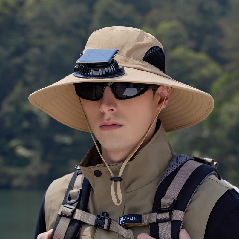 Wide Brim Solar Fan Outdoor Fishing Hat-Solar & USB Charging, Sunscreen Sun Hat with Fan, Solar Fan Hat Upf50+