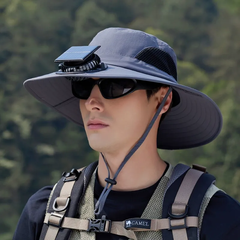 Wide Brim Solar Fan Outdoor Fishing Hat-Solar & USB Charging, Sunscreen Sun Hat with Fan, Solar Fan Hat Upf50+