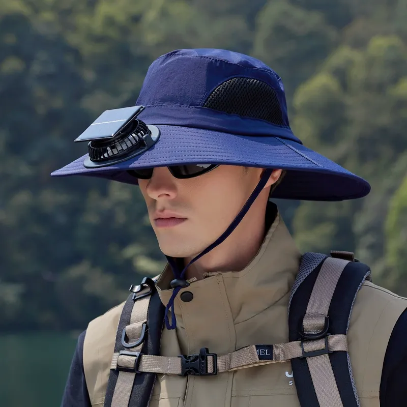 Wide Brim Solar Fan Outdoor Fishing Hat-Solar & USB Charging, Sunscreen Sun Hat with Fan, Solar Fan Hat Upf50+