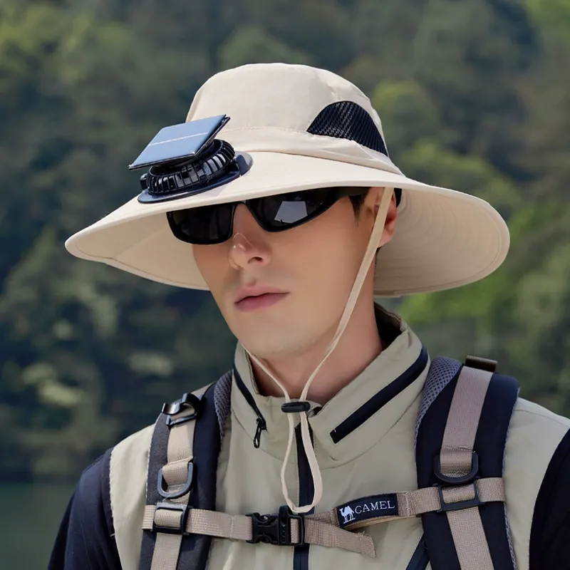 Wide Brim Solar Fan Outdoor Fishing Hat-Solar & USB Charging, Sunscreen Sun Hat with Fan, Solar Fan Hat Upf50+