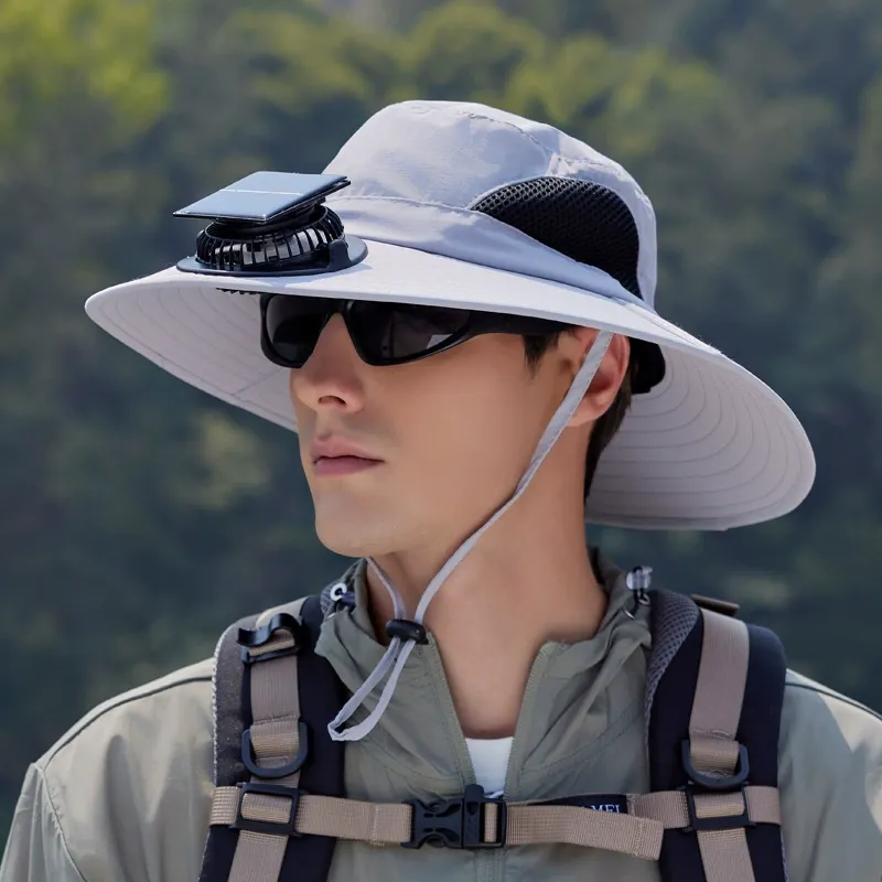 Wide Brim Solar Fan Outdoor Fishing Hat-Solar & USB Charging, Sunscree