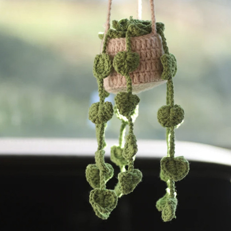 Crochet String of Pearls Plant Car Hanging, Crochet Plant Car Diffuser Hanging, Car Accessories for Women, Cute Car Decor, Plant Lover Gift - 