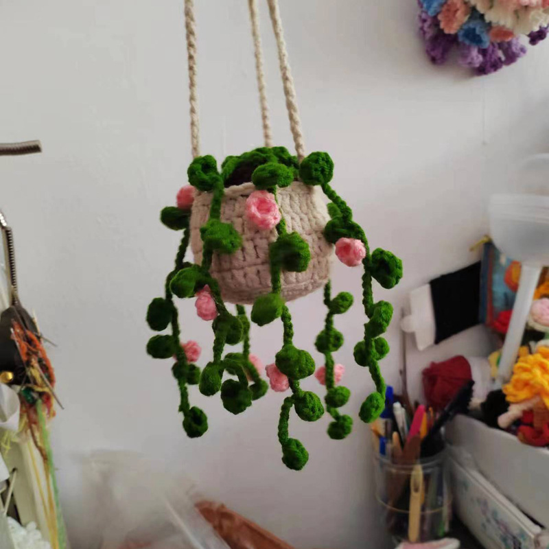 Crochet String of Pearls Plant Car Hanging, Crochet Plant Car Diffuser Hanging, Car Accessories for Women, Cute Car Decor, Plant Lover Gift - 