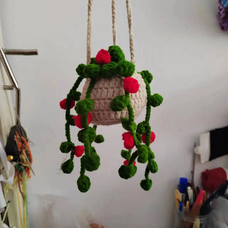 Crochet String of Pearls Plant Car Hanging, Crochet Plant Car Diffuser Hanging, Car Accessories for Women, Cute Car Decor, Plant Lover Gift - 