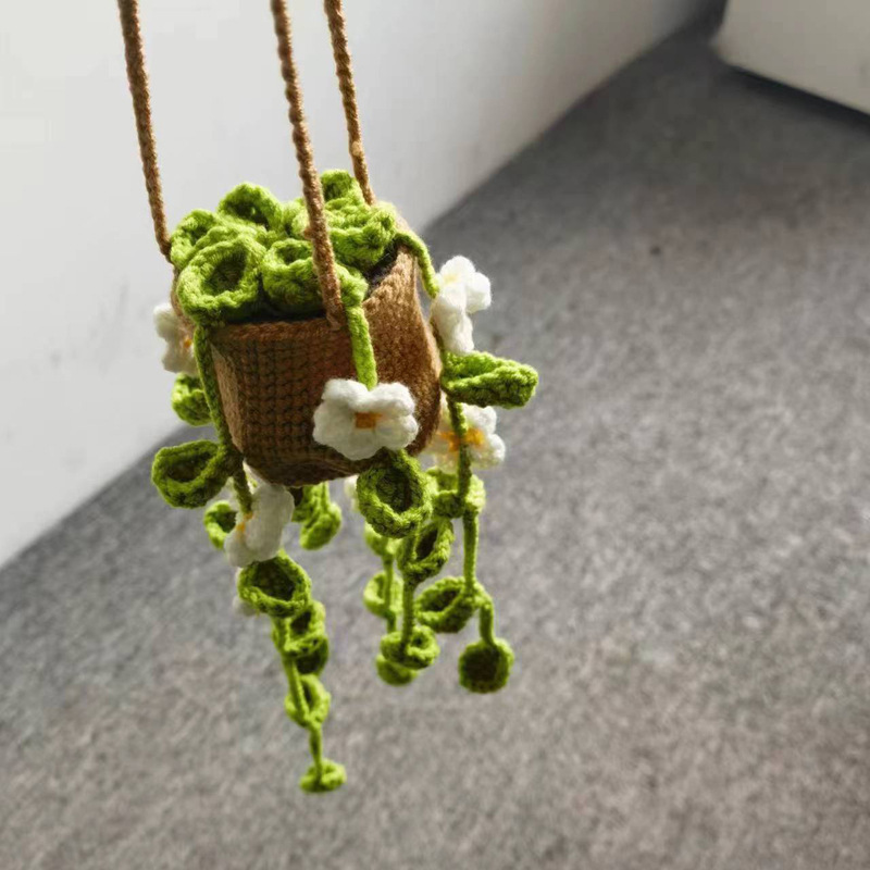 Crochet String of Pearls Plant Car Hanging, Crochet Plant Car Diffuser Hanging, Car Accessories for Women, Cute Car Decor, Plant Lover Gift - 