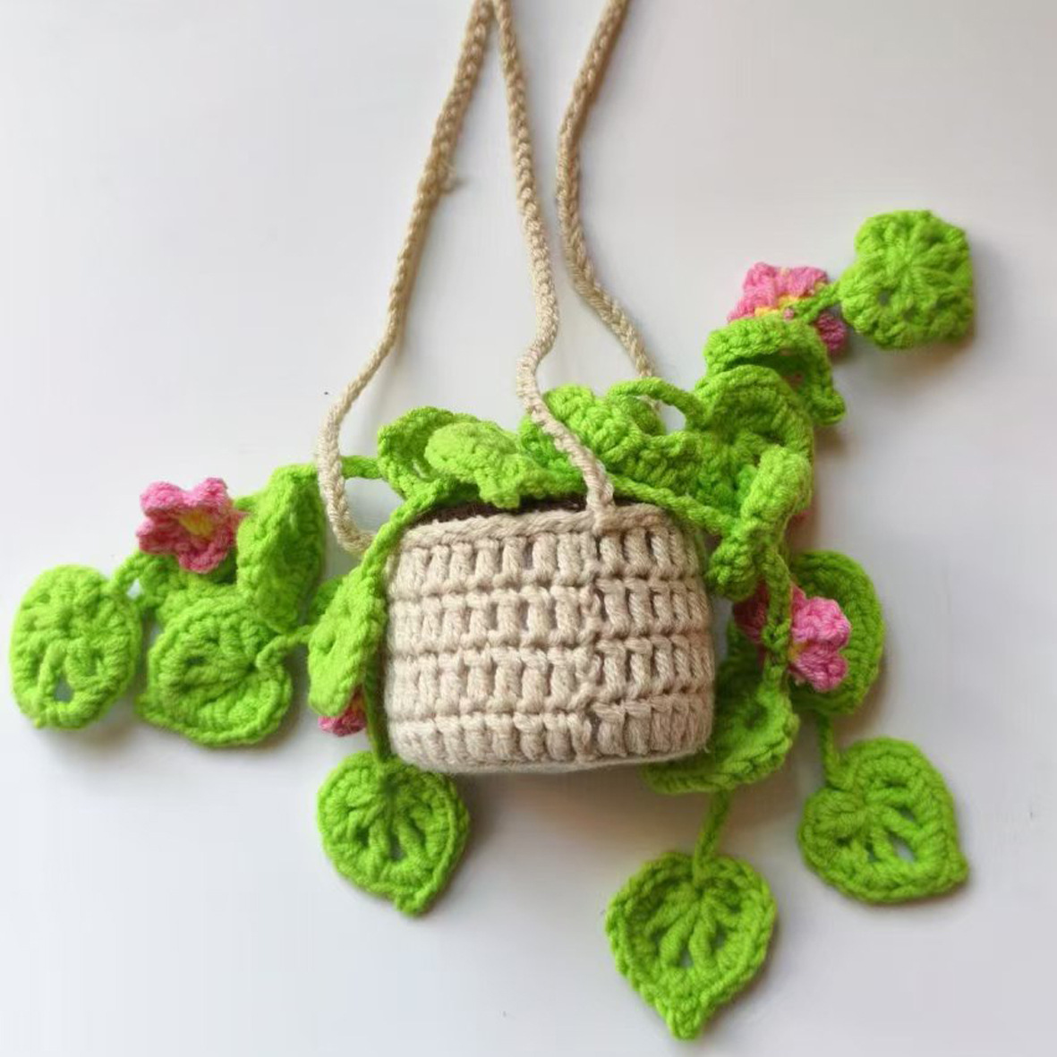 Crochet String of Pearls Plant Car Hanging, Crochet Plant Car Diffuser Hanging, Car Accessories for Women, Cute Car Decor, Plant Lover Gift - 