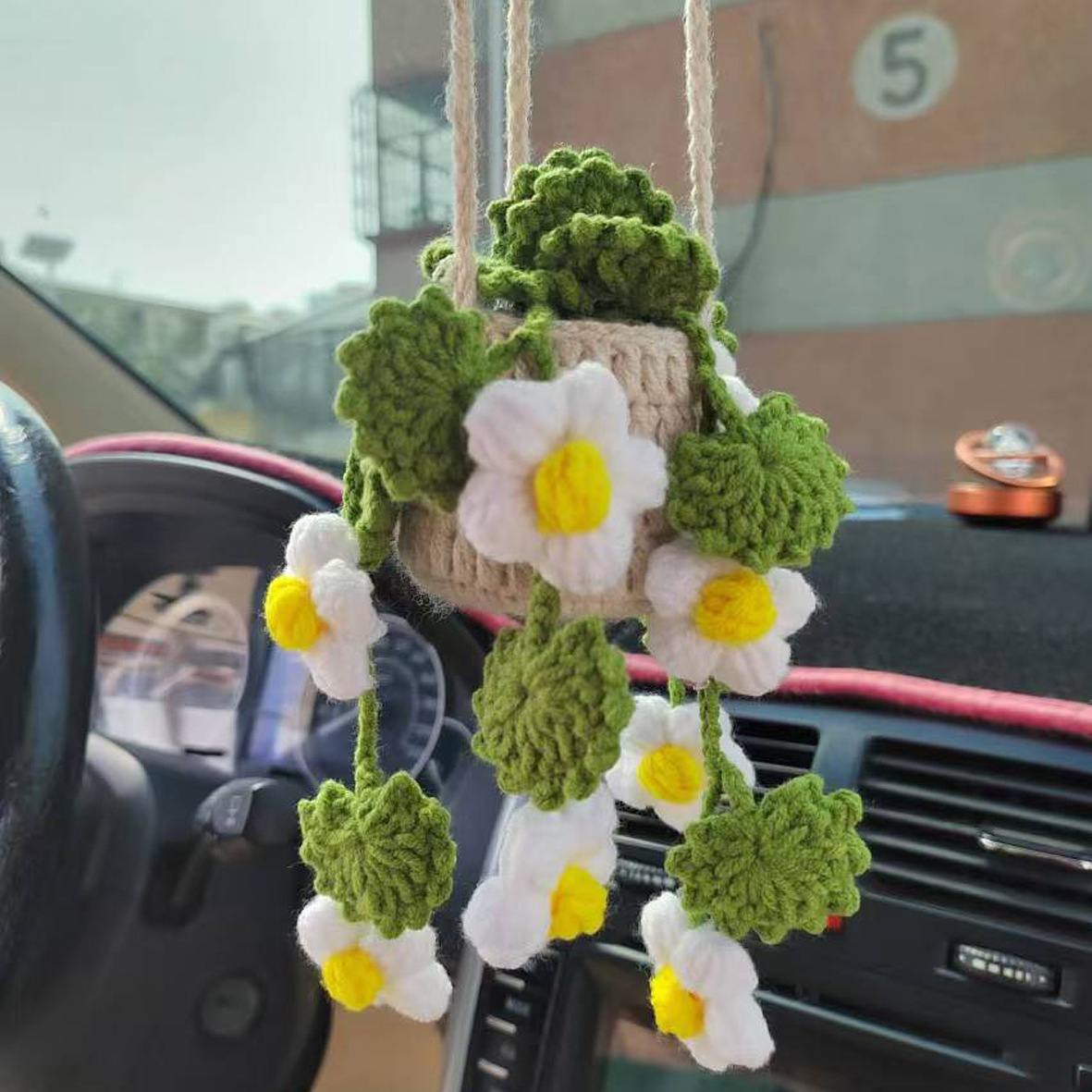 Crochet String of Pearls Plant Car Hanging, Crochet Plant Car Diffuser Hanging, Car Accessories for Women, Cute Car Decor, Plant Lover Gift - 