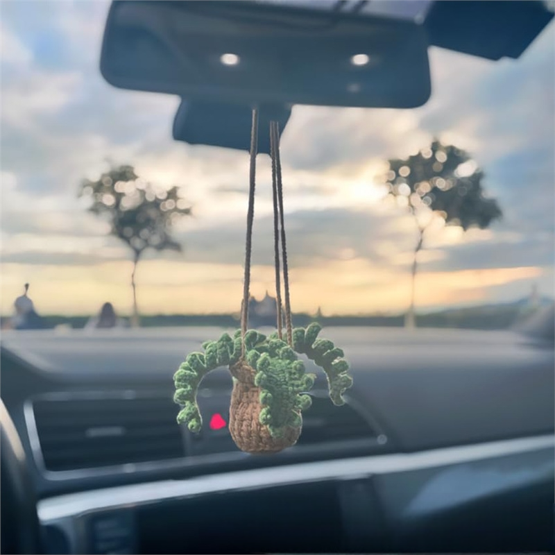 Crochet Lily of The Valley Car Hanging: Handmade Car Mirror Decor - 