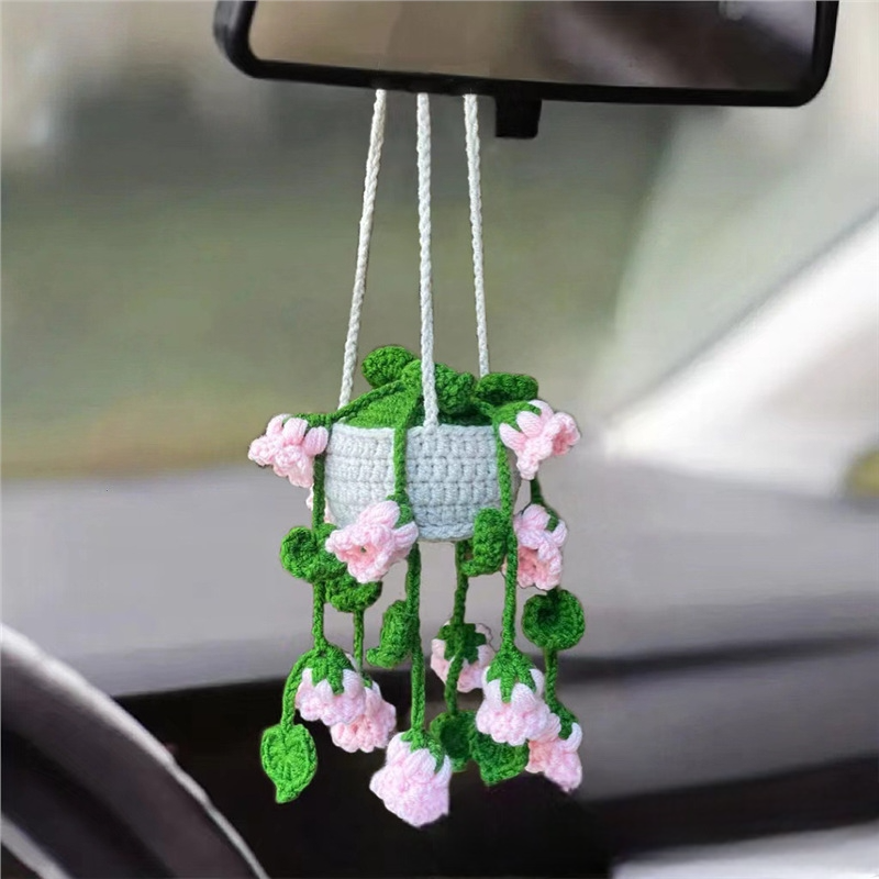 Crochet Lily of The Valley Car Hanging: Handmade Car Mirror Decor - 