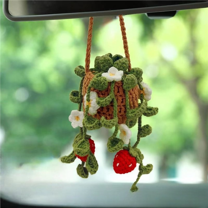 Crochet Lily of The Valley Car Hanging: Handmade Car Mirror Decor - 